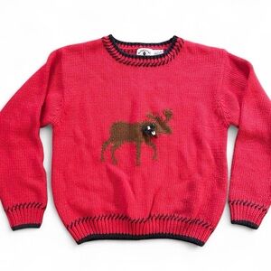 Vintage Y2K 90s Kite strings red and black moose sweater knitwear Size 12/14